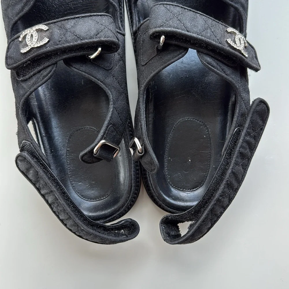 Chanel Quilted Dad Sandals, Black, Size 39.5